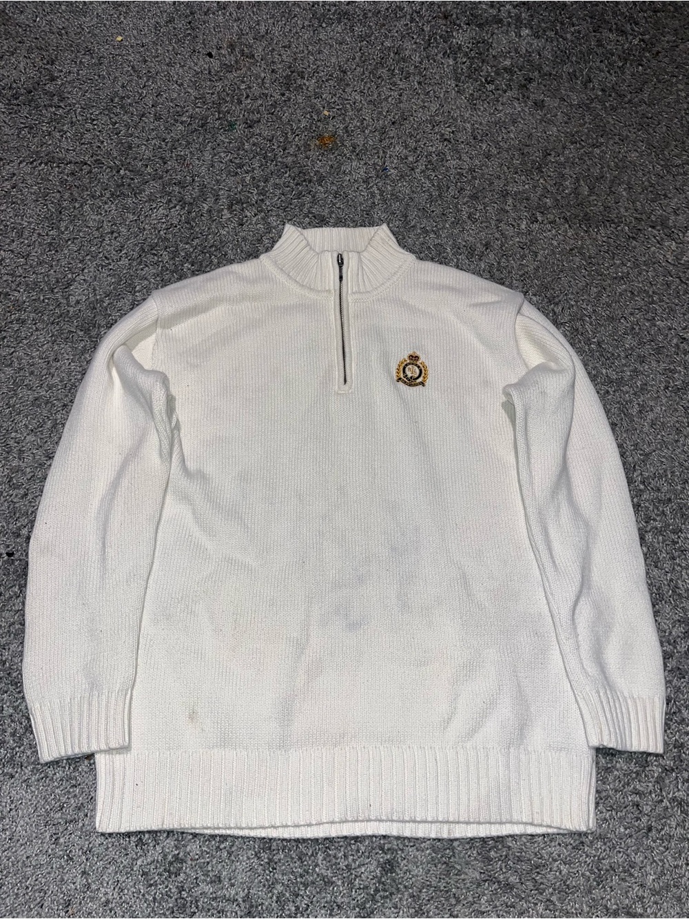 Ralph Lauren White Half-Zip Knit Sweater with Crest